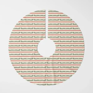 Berry garland stripe tree skirt shown flat from above, red lines and green vines on cream