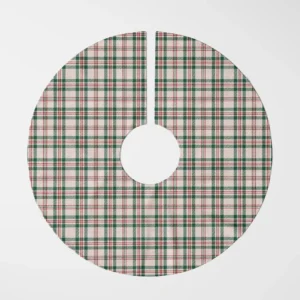 Cream plaid tree skirt laid flat, overhead view on a white background
