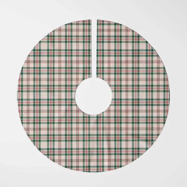 Cream plaid tree skirt laid flat, overhead view on a white background