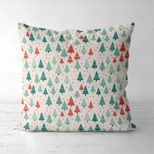 White dotted tree throw pillow seen from the front on a white floor