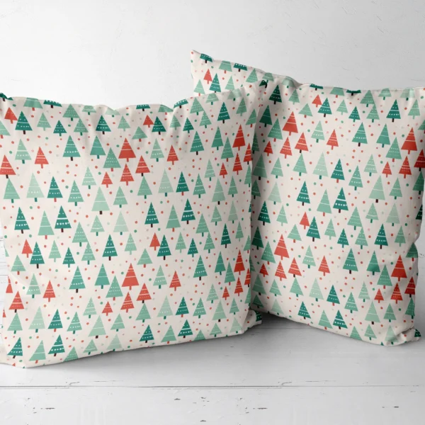 Two white dotted tree pillows lined up side by side