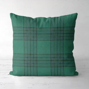 Emerald windowpane Christmas pillow, front view, wide green panes in lined frames