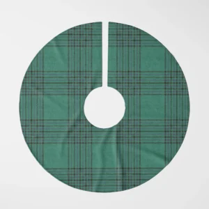 Emerald windowpane tree skirt laid flat, top view of wide green panes and lined frames