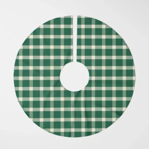 Evergreen gingham tree skirt shown flat from above, green and sage check