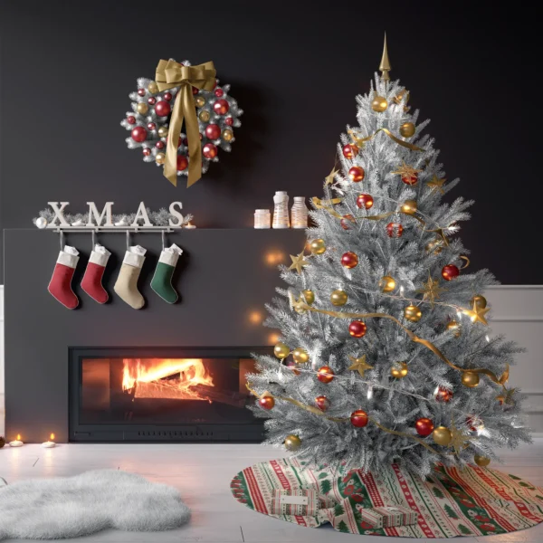 Tree on the folk border skirt in a living room with charcoal walls
