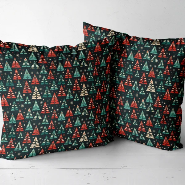 Two black folk tree throw pillows next to each other