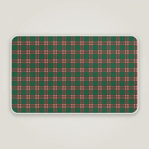 Forest green windowpane Christmas bath mat with a white bound edge, seen from above