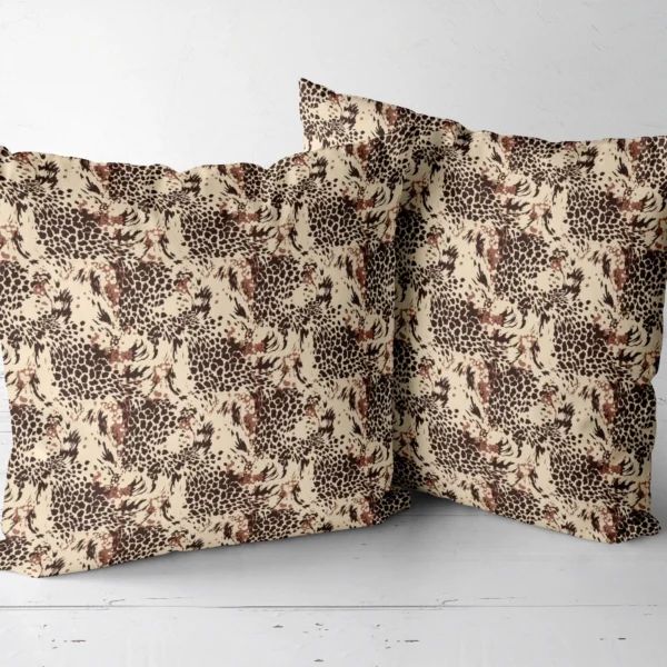 Two brown leopard throw pillows side by side