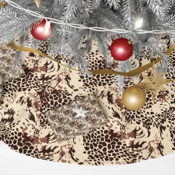 Close-up of the print: espresso rosettes, cocoa patches and brushy fur strokes on cream
