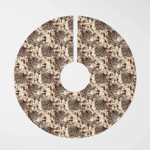 Brown leopard tree skirt laid flat, top view on white, espresso rosettes on cream