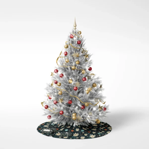 Decorated tree on a white backdrop standing on the midnight starflower skirt