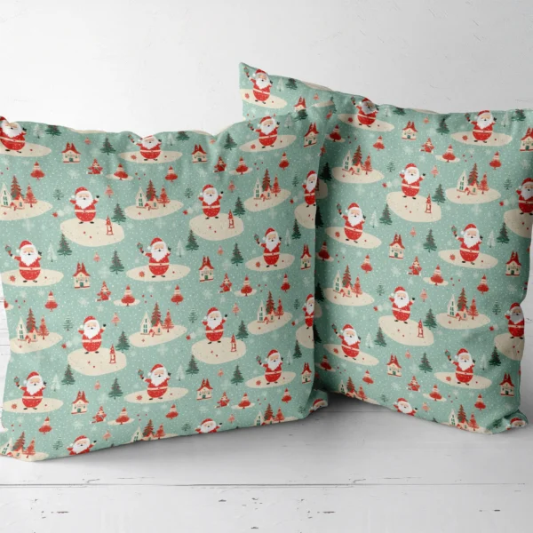 Twin mint retro Santa pillows sitting beside each other