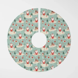 Mint retro Santa tree skirt shown flat from overhead on white