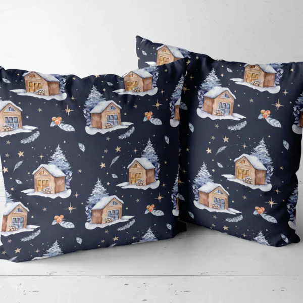 Two navy night cabin throw pillows next to each other