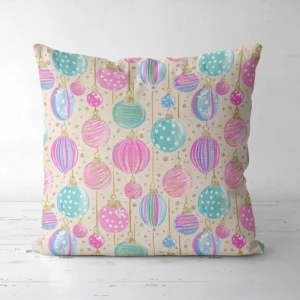Cream pastel ornament pillow, front view, on a white floor