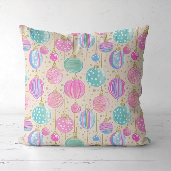 Cream pastel ornament pillow, front view, on a white floor
