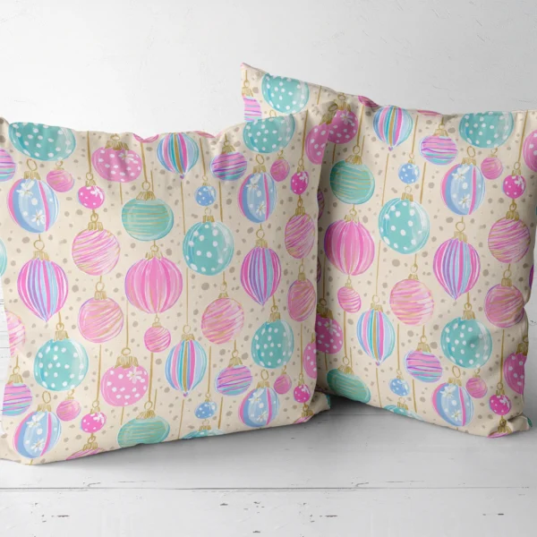 Two cream pastel ornament pillows placed together