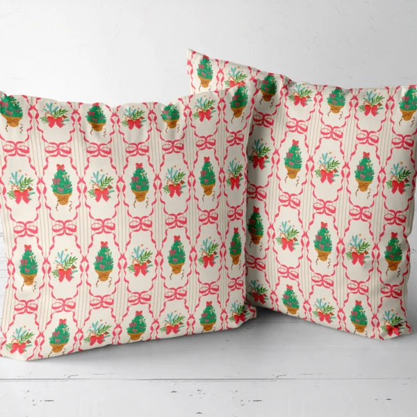 Pair of pink ribbon frame throw pillows next to each other