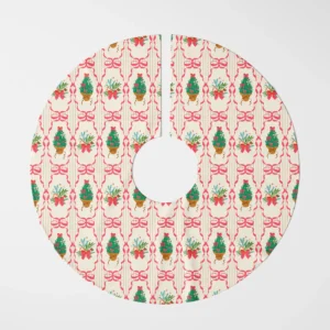 Pink ribbon frame tree skirt lying flat, top view on white