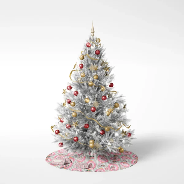 Decorated tree on a white background on the pink Santa cameo skirt