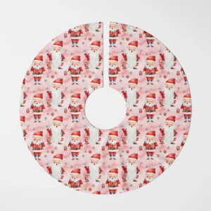 Pink watercolor Santa tree skirt lying flat, viewed from above on white