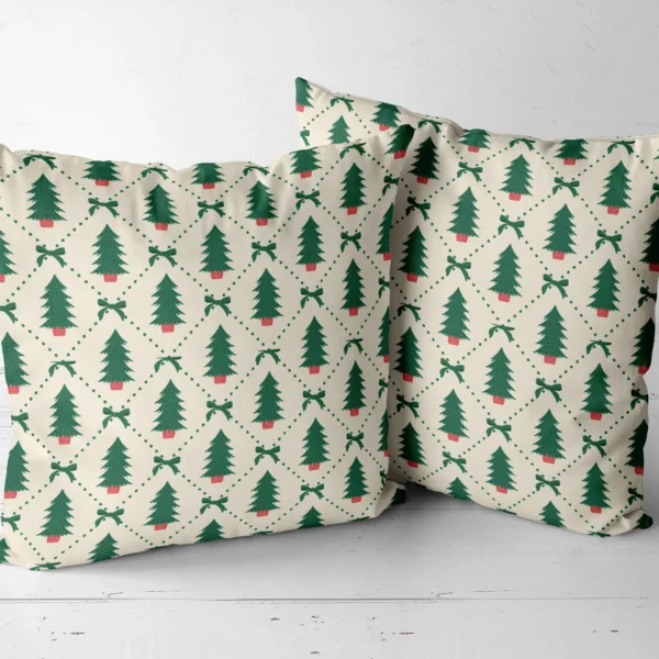Two potted tree diamond cushions arranged together