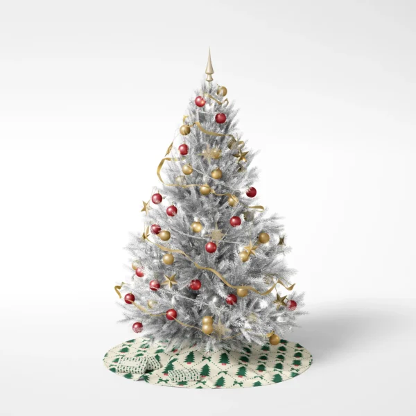 Christmas tree on a white backdrop set on the potted fir diamond skirt