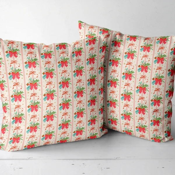 Pair of red bow bouquet throw pillows next to each other