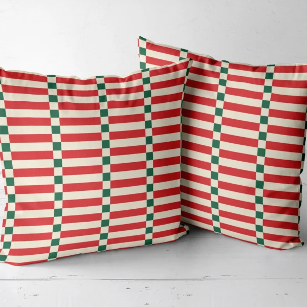 Pair of red stripe ladder throw pillows next to each other