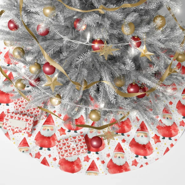 Star Santa skirt beneath a glowing tree with wrapped gifts