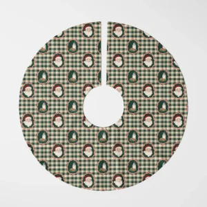 Santa milk and cookies tree skirt laid flat, overhead view on white