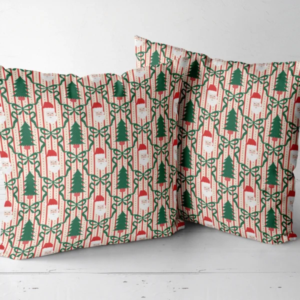 Two Santa trellis cushions placed side by side