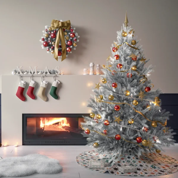 Tree on the Scandi starburst skirt in a living room with cream plaster walls