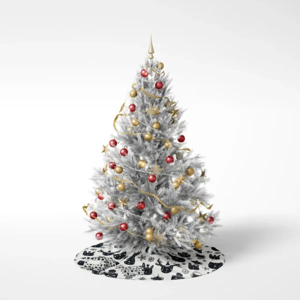 Woodland animal skirt under a dressed tree, white background
