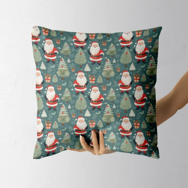 Hand holding the square slate Santa Christmas pillow