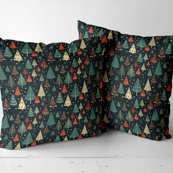 Twin starry navy tree pillows sitting beside each other