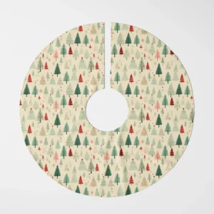 Cream vintage forest tree skirt shown flat from above on a white background