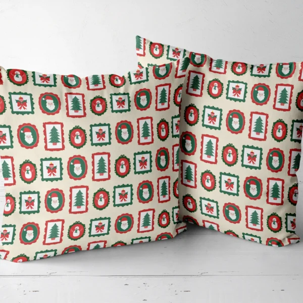 Two vintage frames throw pillows next to each other