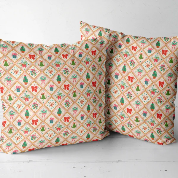 Pair of vintage tile throw pillows next to each other