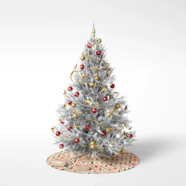 Decorated tree on a white background on the vintage tile skirt