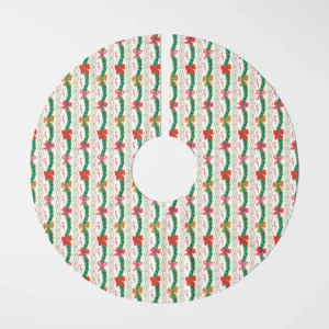 Wavy garland tree skirt shown flat from above on a white background