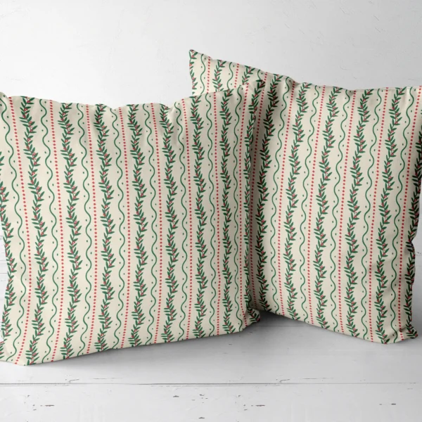 Pair of berry vine cushions side by side
