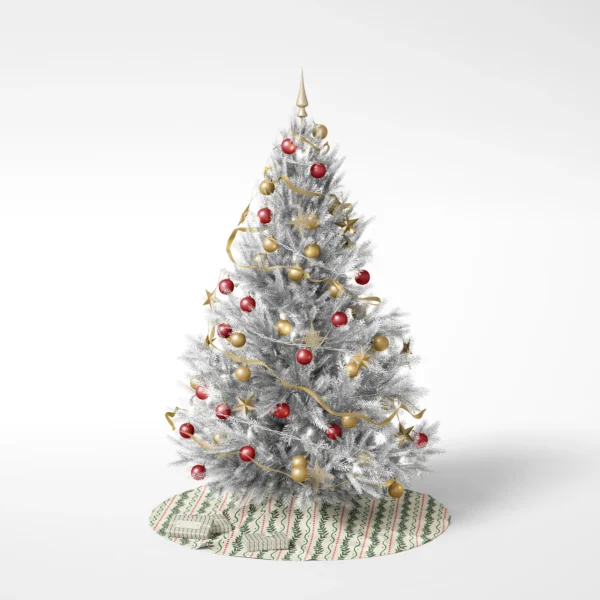 Decorated tree on a white background resting on the berry vine skirt